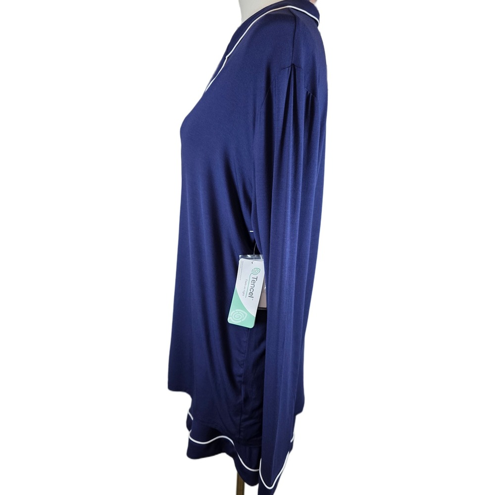 Nordstrom Pajama Shorts Set Blue w/White Piping Tencel Modal Long Sleeve - Picture 6 of 9